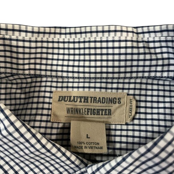 Duluth Trading Wrinklefighter Shirt Men's Size Large Relaxed Blue Plaid Cotton - Picture 2 of 5